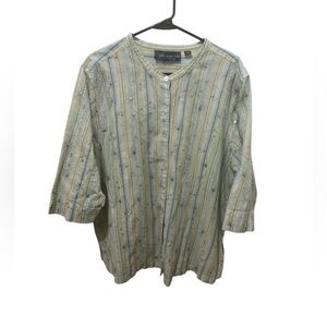 Susan Graver Floral Metallic Button Down Blouse Size 3X